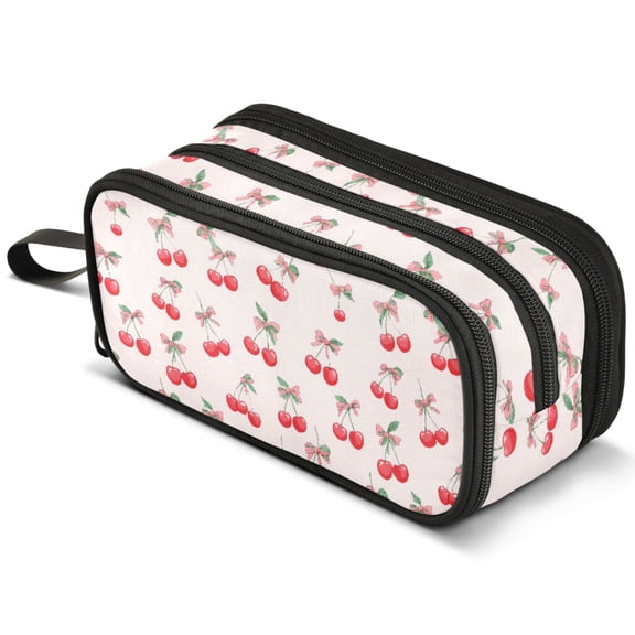 ALAZA Cherry with Bows Pencil Case Bag Large 3 Compartment Pen Pouch Holder Box Storage Organizer