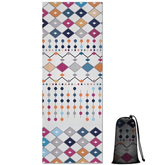 Colorful Geometric Diamond Pattern Hot Yoga Mat Towel Non Slip for Hot Yoga - Quick-Drying Yoga Mat Cover with 4 Corner Pockets with Travel Bag - Hot Yoga Towel Non Slip 70"x26"