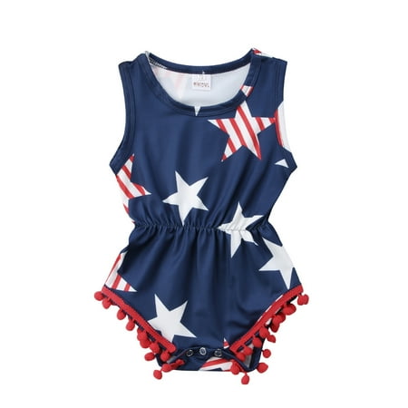 

Cathery Infant Baby Girls Summer Romper Independence Day Casual Star Bodysuit