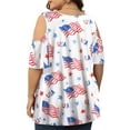 thumbnail image 2 of DEXIO Plus Size Women American Flag Shirt 4th of July Patriotic V Neck T Shirts Women Cold Shoulder Shirt Casual USA Stars and Stripes Tees Fashion Clothes 2025,2X, 2 of 7
