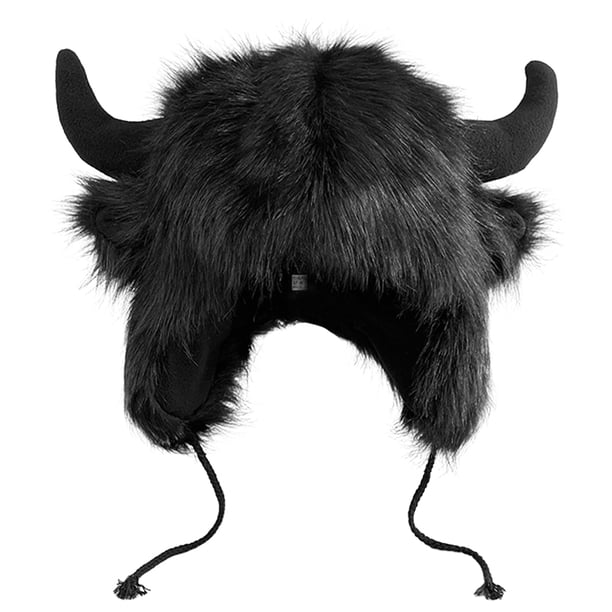 Sombrero decorativo de cuerno de buey lindo sombrero de cuerno de buey mullido sombrero de cuerno de buey peludo sombrero de cuerno de buey para el invierno