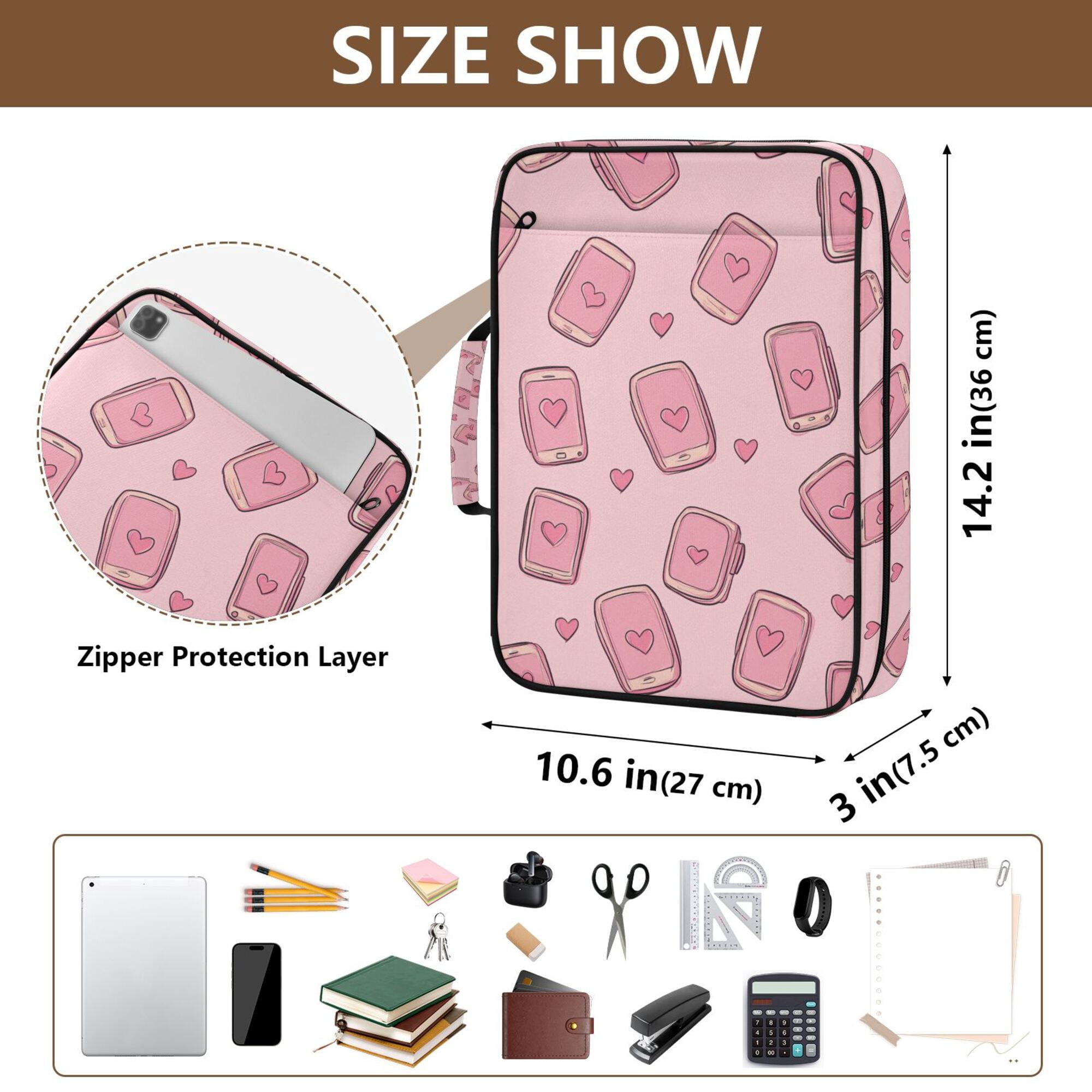 FORMRS Accordion File Folder A4 Size 7-Pocket Expanding Document Organizer Bag with 3 Ring Binder, Phones and Hearts