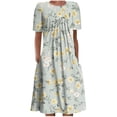 thumbnail image 5 of CHUANK Robe d'Été pour Femmes, Vacances à la Plage, Bohème, Plissée, Longueur Genou, Évasée, Midi, Robes d'Été pour Femmes, Décontractée, Col Ras du Cou, Manches Courtes, Imprimé Floral, Grande Taille, Robe de Fête Soleil, Noir, M, 5 of 5