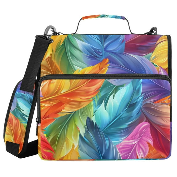 3 Ring Zipper Binder with Shoulder Strap Waterproof Trapper Keeper 1.5 Inch D-Ring 500 Sheets Capacity Colorful Feathers