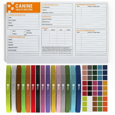 Good Harbor Pet - Premium Puppy Health Record Booklets | Whelping Collar ID Kit - | Soft (15 Color) Dog ID Bands w/Color Matching Stickers | Large 6x4 Vaccine Shot Record Booklets (25 count)