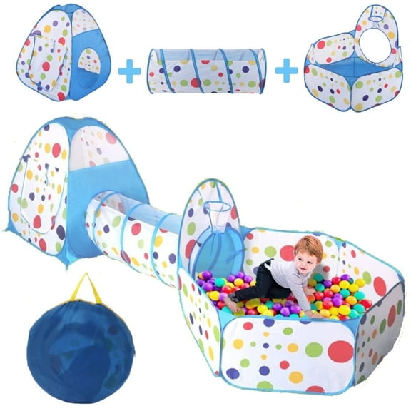 3-in-1 Tunnel Tent with Ball Pit for Gift Play Tent with Ball Pit & Basketball Hoop, Tunnel for Baby Big Indoor Outdoor Play Tent( No Balls)