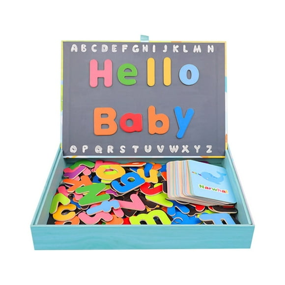 TopLLC Educational Toddler Toys Interactive Kids Toys Magnetic Number Letter Learning Box Puzzle English Paper Card Wooden Baby Toys for Age 3+