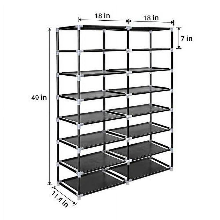 Erone Shoe Rack Storage Organizer , 28 Pairs Portable Double Row with Nonwoven Fabric Cover Shoe Rack Cabinet for Closet (Black)