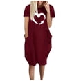 thumbnail image 1 of Robes d'Été pour Femmes Manches Courtes Décontractées T-Shirts Robe Imprimée Col Rond Confortable Longueur Genou avec Poches, 1 of 5
