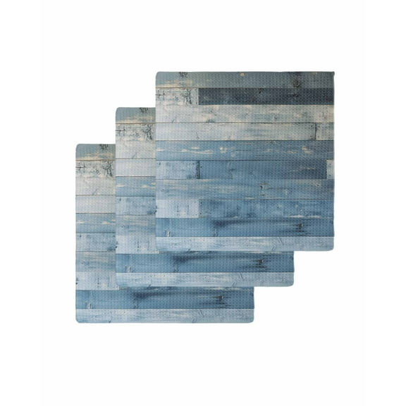 Blue Farmhouse Kitchen Dish Towels for Drying Dishes Set of 3, Vintage Wooden Country Waffle Weave Microfiber Terry Hand Tea Bathroom Towels Quick Dry & Absorbent Towel 12x12