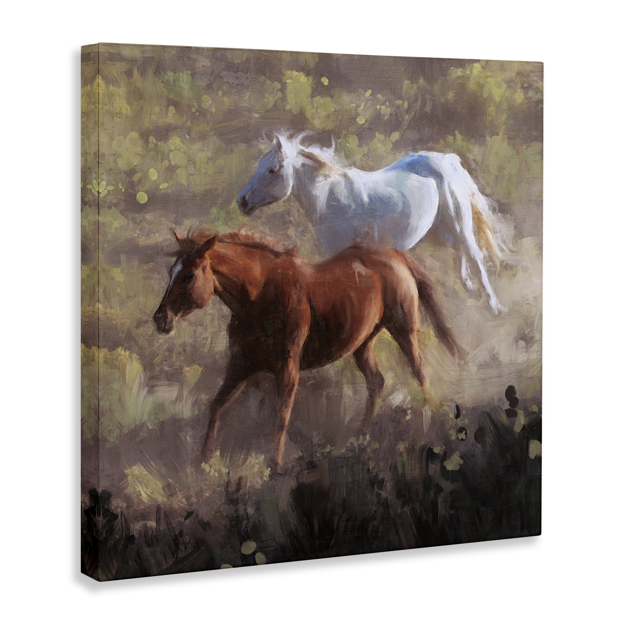 Stupell Industries Brown & White Wild Horses Animals & Insects Painting Gallery Wrapped Canvas Art Print Wall Art, 36 x 36