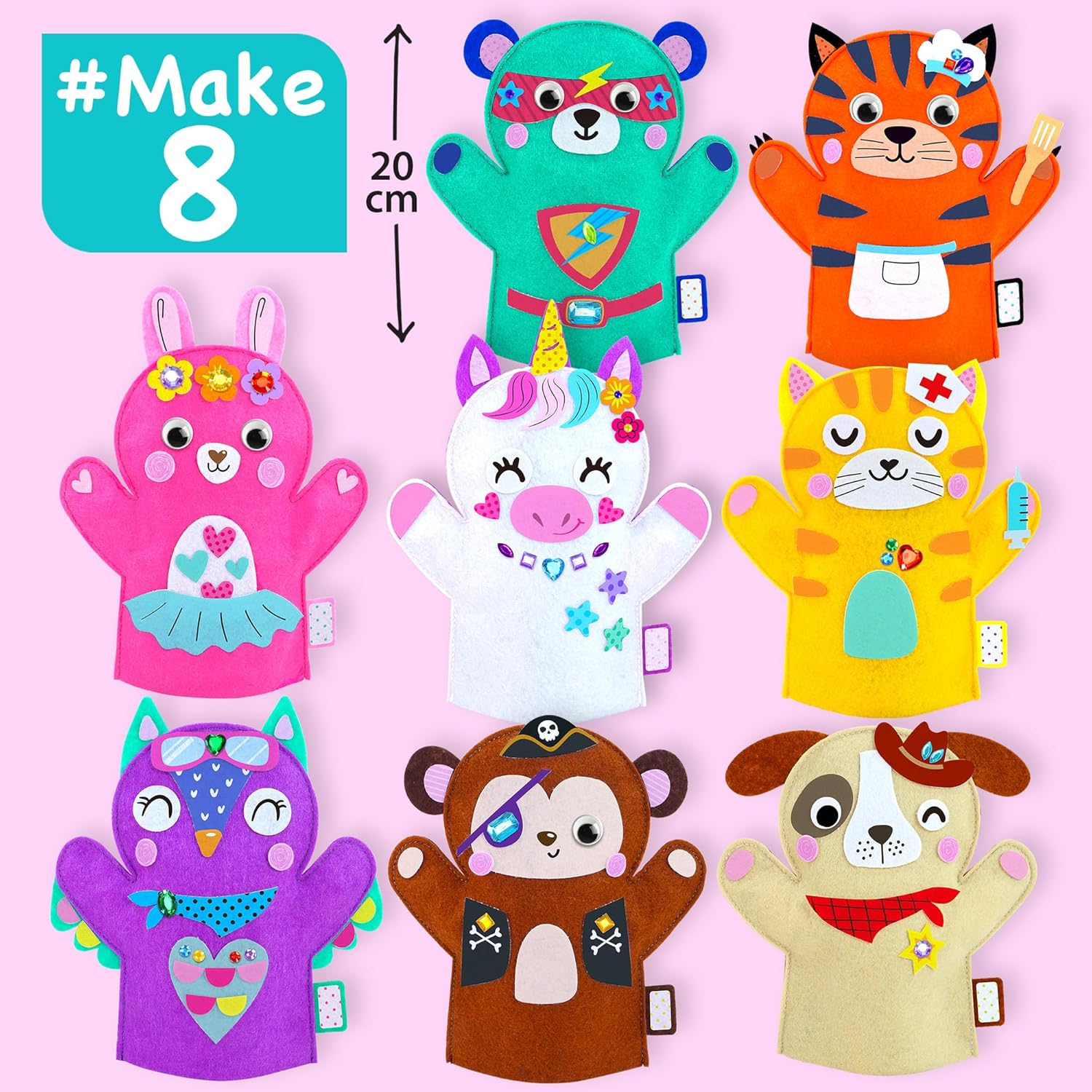 Unicorn Hand Puppet Making Kit for Kids Age 5-8 - DIY Puppet Making Craft Kit - Creative Arts & Crafts Set, Educational Gift - 8 Projects, Extra Stickers for Decoration