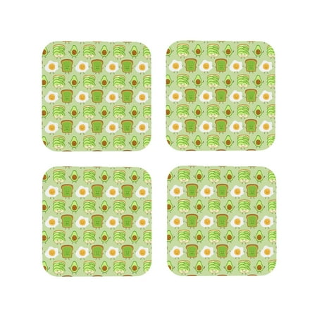 

KLL Drink Coasters Set Square of 4 PU Leather Absorbent Coasters Set Decorative Coffee Cup Coasters Housewarming Gift for Home Decor-Avocado And Toast