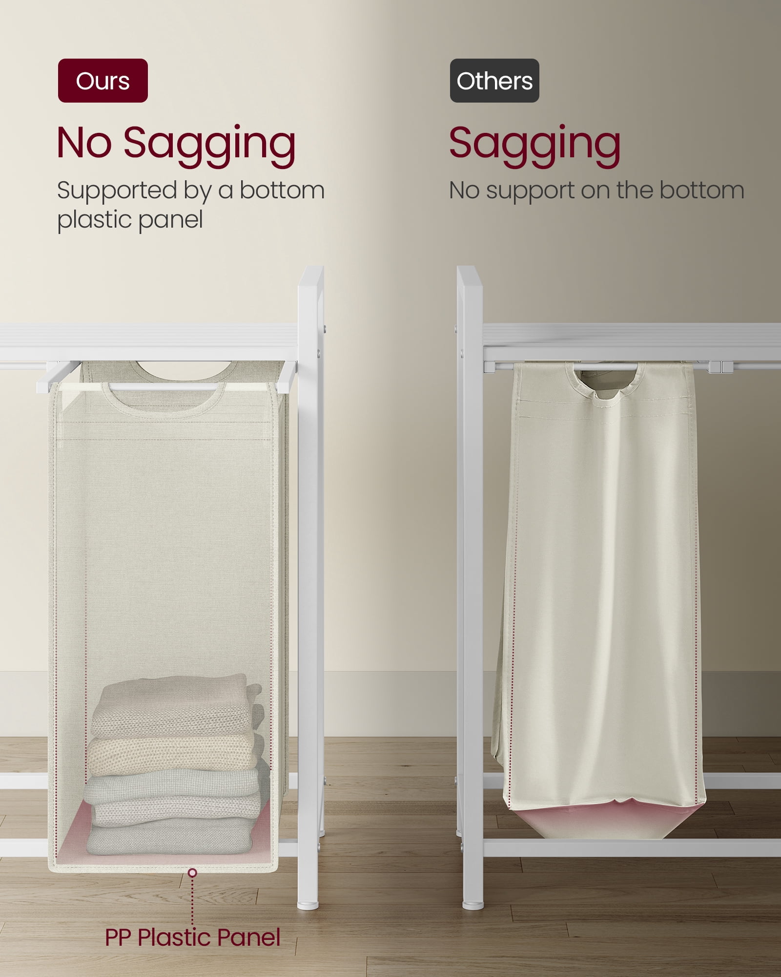 Laundry Hamper Laundry Basket Laundry Sorter with 4 Pull-Out and Removable Bags Shelf 4 x 10.6 Gallons White