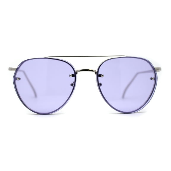 Pop Color Lens Iconic Rimless Tear Drop Offcer Pilots Sunglasses Silver Purple