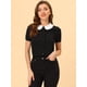 thumbnail image 3 of INSPIRE CHIC Blusa De Manga Corta Para Mujer Con Cuello Peter Pan En Contraste Azul polvoriento S INSPIRE CHIC Camisa, 3 of 5