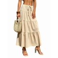 thumbnail image 2 of Women Solid High Waist Tiered Pleated A-Line Maxi Cake Skirt Khaki L, 2 of 7