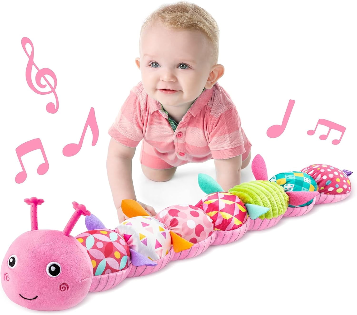 BTEPSGA Baby Toys Musical Caterpillar,Infant Toys Stuffed Animal Toys with Ruler Design and Ring Bell,Baby Teething Toys for Tummy Time Newborn Boys Girls 0 3 6 12 Months