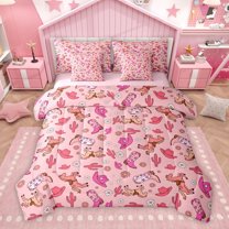 Homewish Kawaii Cowgirl Cowboy Bedding Comforter Set 7pcs, Cartoon Horse Cactus Queen Bedding Sets, Western Princess Style Reversible Queen Sheet Sets, Luxury Bedroom Decor