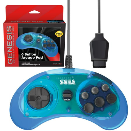 Retro-Bit Official Sega Genesis Controller 6-Button Arcade Pad for Sega Genesis - Original Port - Clear