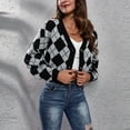 thumbnail image 2 of Aboser Womens Y2k Cropped Cardigan Sweaters Preppy Fashion Argyle Plaid Sweater Coat Lightweight Cotton Knit Cardigan Button Up Long Sleeve Crop Tops, 2 of 9