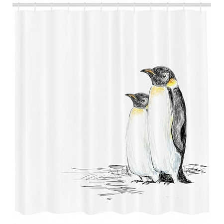 Sea Animals Shower Curtain Hand Drawn Art Penguins Aquatic