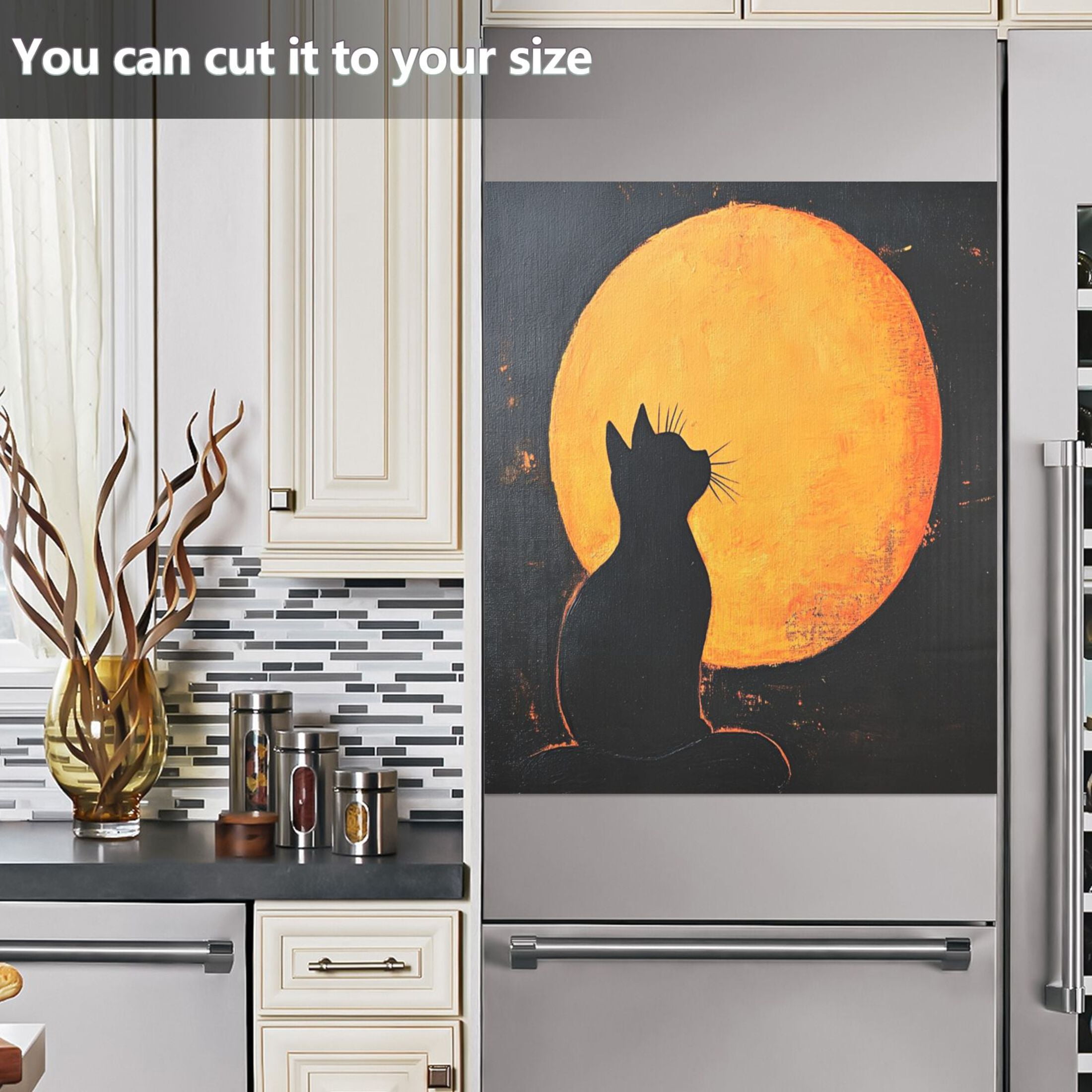 Dishwasher Magnetic Sticker 23x26 Inch Refrigerator Magnetic Sticker Washing Machine Magnetic Sticker Kitchen Panel Magnetic Sticker Home Decor Orange Moon Cat