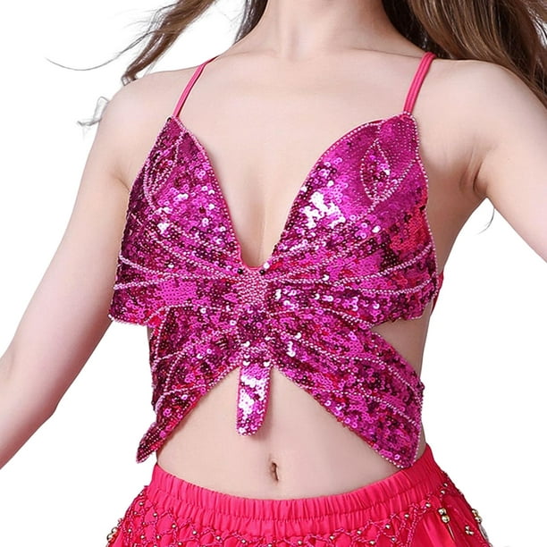 Womens Glitter Sequin Butterfly Crop Top Sparkly Tank Top Rave Tube Vest  Top for Belly Dance Costume Outfits, Black, One Size : : Clothing,  Shoes & Accessories