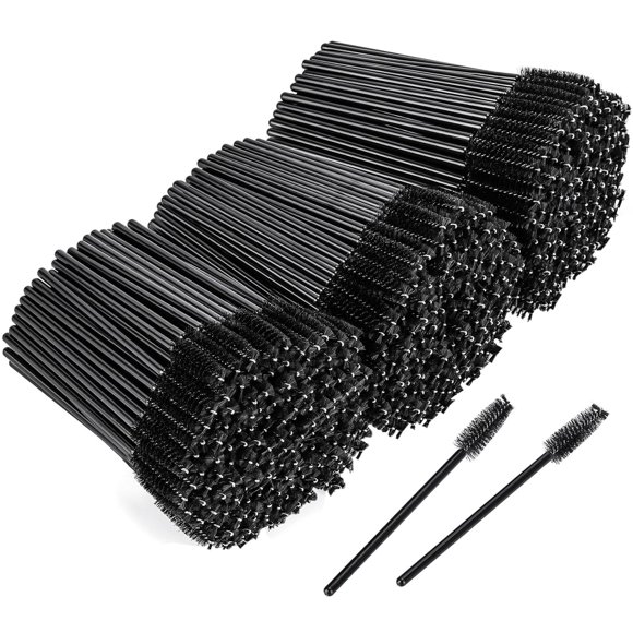 PinesC 500 Pieces Disposable Mascara Wands Eyelash Brush Brow Brushes Applicators Lash Spoolies for Eye Lash Extension - Black Black