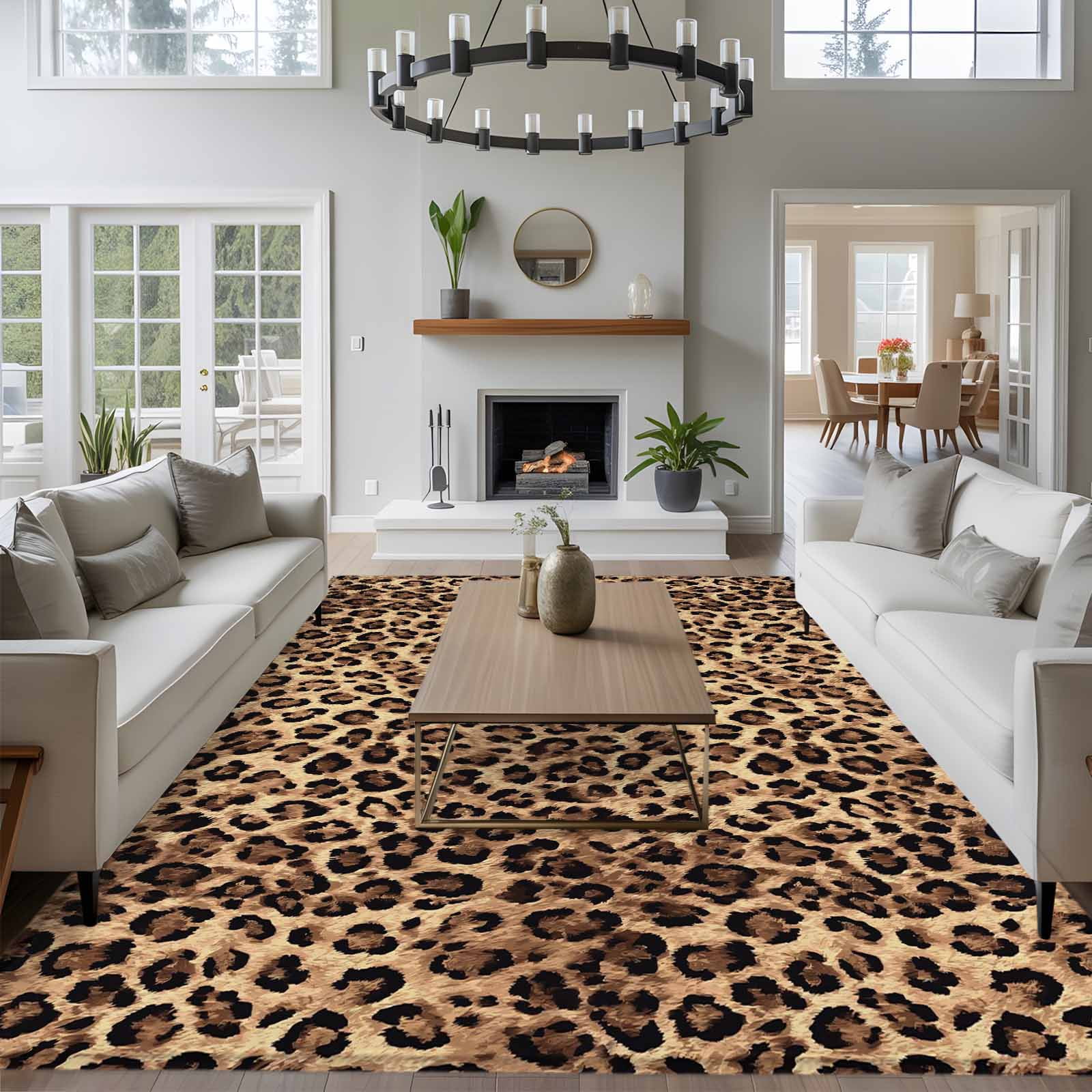 5x8 Area Rugs for Living Room, Leopard Printed Non Slip Area Rugs for Kitchen Bedroom Entryway, Modern Animals Textured Brown Washable Carpet Runner Rug Floor Mats for Bedroom Home Decor