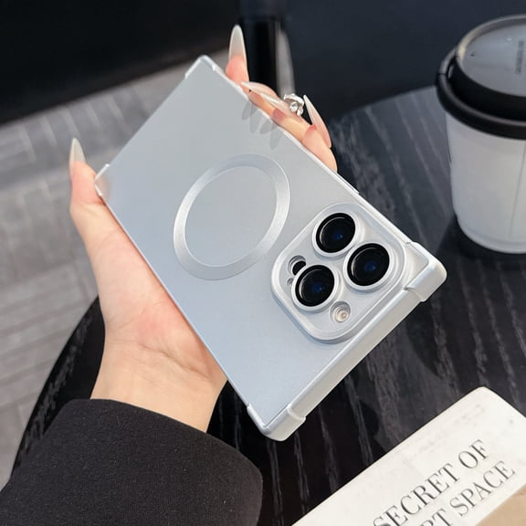 Magnetic for iPhone 16 Pro Max Case [Compatible with Mag-Safe] [Built-in Camera Lens Protector] Slim Silicone TPU Bumper Shockproof Corners Protection Phone Cover for iPhone 16 Pro Max, Silver