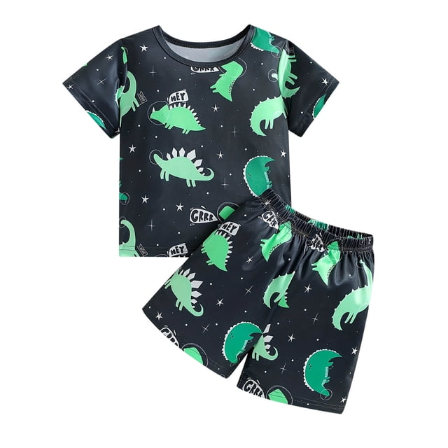 WEAIXIMIUNG Toddler Suit for Boys 4T Toddler Girls Summer Short Sleeve Pattern Tops and Shorts 2Pcs Outfits Clothes Set for Children Clothes
