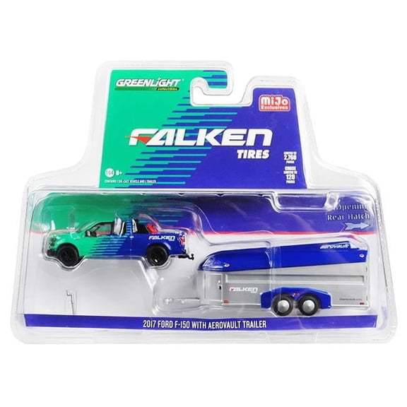 Greenlight 51244 2017 Ford F-150 Pickup Truck & Aerovault Trailer Falken Tires Limited Edition to 2 Model Car