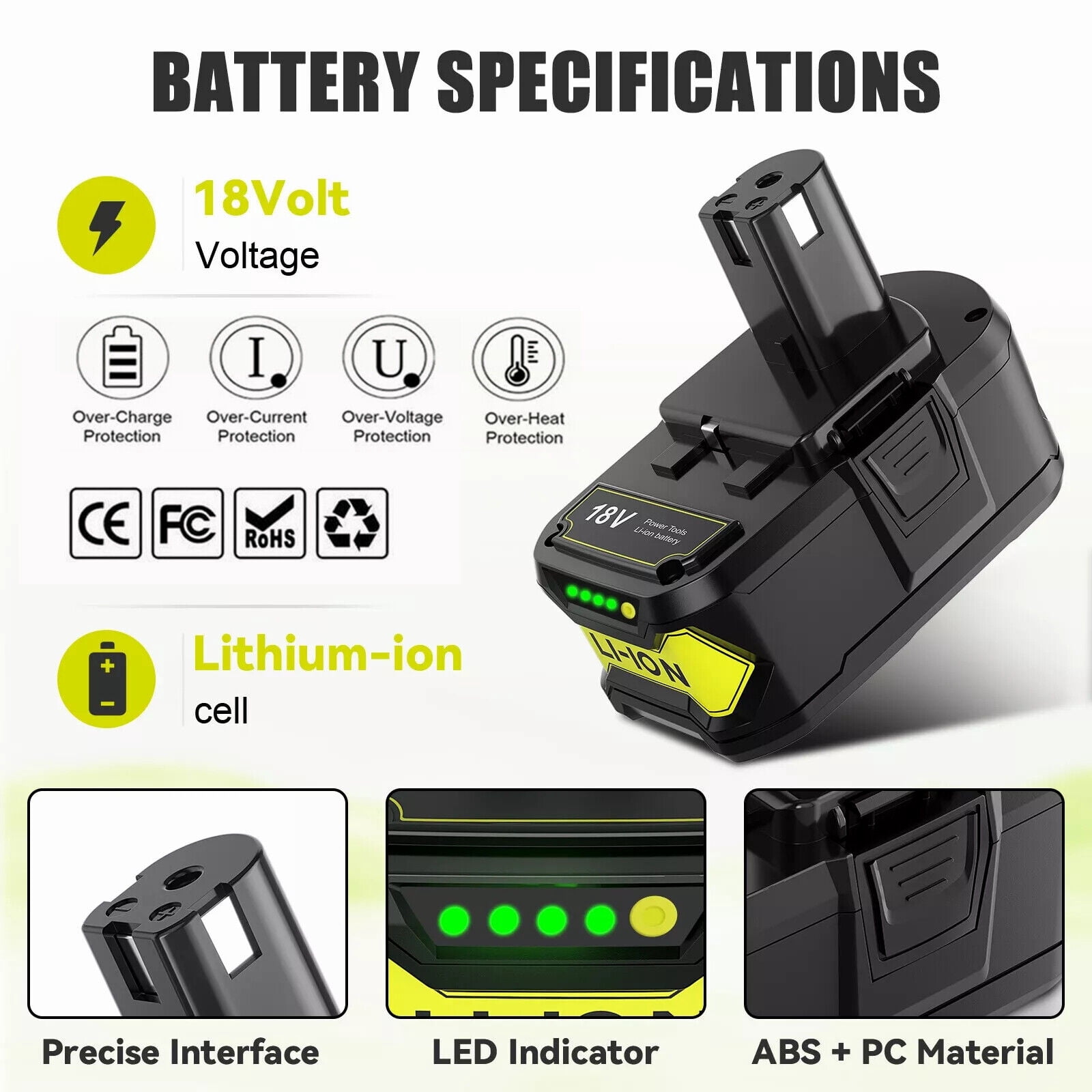 2-Pack 18V Battery 8.0Ah Lithium for Ryobi 18VOLT Cordless Tools P108 P107 P105 P104