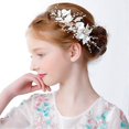 thumbnail image 3 of Peineta de boda hecha a mano para niña de las flores, accesorio para el cabello de novia con hojas florales de perla blanca para novias y damas de honor, bonito tocado de princesa., 3 of 5