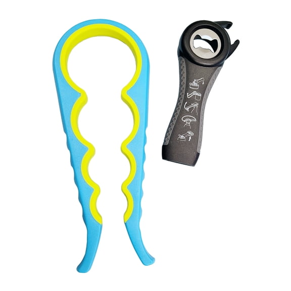 Grip or Flip Lid Opener Set - 2 Tools For Opening Jar Lids, Bottle Caps, and Can Tabs