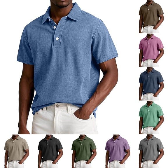 purcolt Mens Faux Denim Golf Shirt Casual Short Sleeve Collared Top Moisture Wicking Quick Dry Athletic Tees for Running Hiking