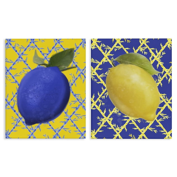 Stupell Industries Bold Blue & Yellow Lemons Food & Beverage Painting Wrapped Canvas Canvas Art Print Wall Art, 16 x 20, Set of 2