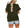 thumbnail image 3 of gbyLJF Womens Linen Short Sleeve Tops Solid Color Round Neck Open Front Blouses Lightweight Button Down Summer Shirts, 3 of 7