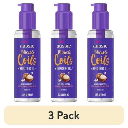 (3 pack) Aussie Miracle Coils Nourishing Oil, Leave-in Hair Oil 3.2 fl oz