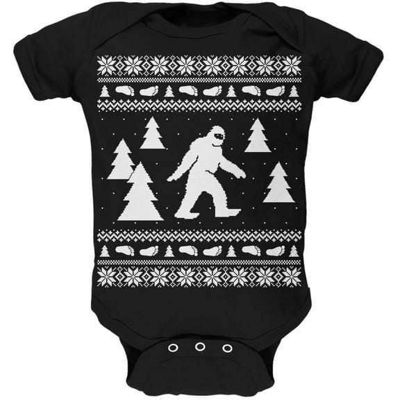 Sasquatch Ugly Christmas Sweater Black Soft Baby One Piece - 3-6 months