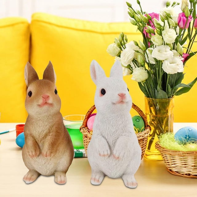 2 figuras de conejitos de resina, regalos de Pascua, pequeñas esculturas de conejo, estatuas de animales para oficina, exteriores, paisaje, jardín y