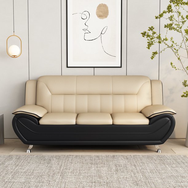 Uspridefurniture Sanuel 79.2" Faux Leather Pillow Top Arm Sofa, Black