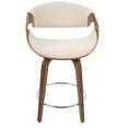 thumbnail image 7 of Curvini 24" Mid-Century Modern Fixed Height Counter Stool With Swivel In Walnut Wood And Cream Fabric - Set Of 2, 7 of 7