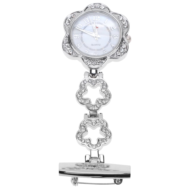 Silver Fashion Rhinestone Watch Portable Doctor Hanging Pocket Watch Alloy Nurse Pocket Watch