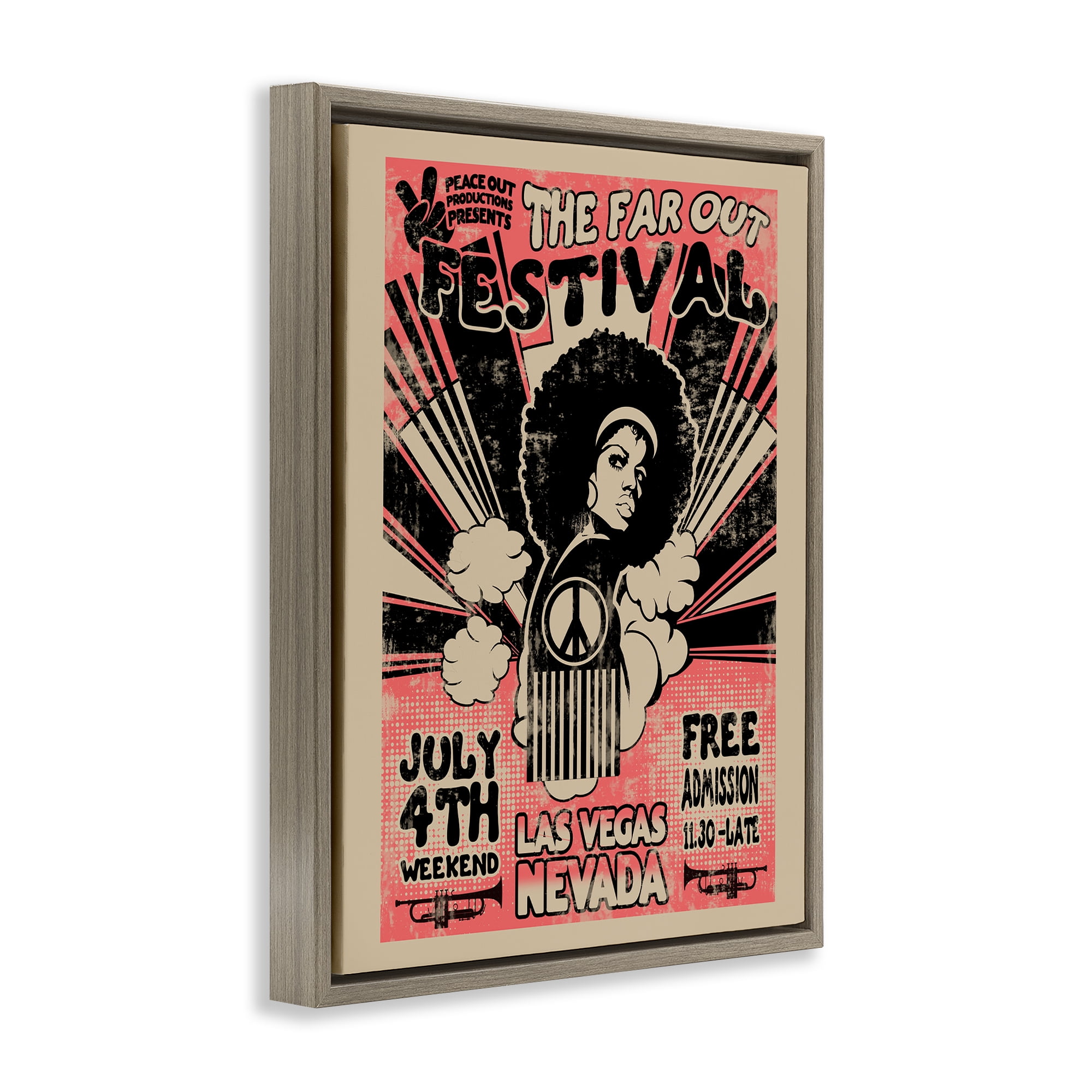 Stupell Industries Retro Far Out Festival Poster Brown Framed Floater Canvas Wall Art, design by Ali Chris