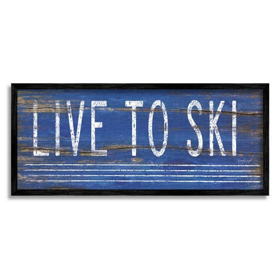 Stupell Industries Live To Ski Rustic Phrase Graphic Art Black Framed Art Print Wall Art, Design by Jennifer Pugh