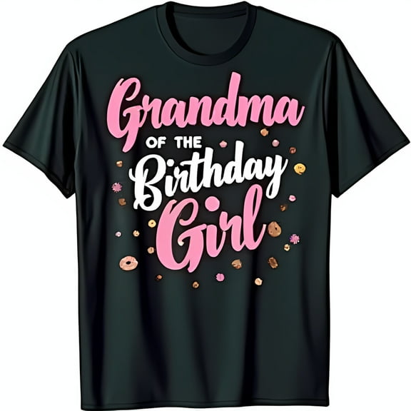 Grandma of the Birthday Girl Black T-Shirt with Colorful Design