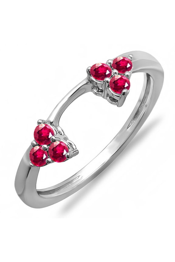 Collection 0.30 Carat (ctw) 18K Round Ruby Ladies Anniversary Wedding Ring Guard Band 1/3 CT, White Gold, Size 6