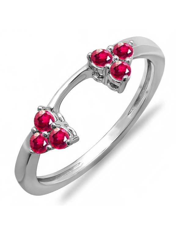 Collection 0.30 Carat (ctw) 18K Round Ruby Ladies Anniversary Wedding Ring Guard Band 1/3 CT, White Gold, Size 6